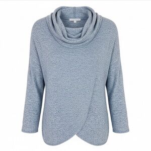 GREEN ENVELOPE BLUE COWL NECKLINE CROSS FRONT SUPER SOFT SHIRT WOMENS XS